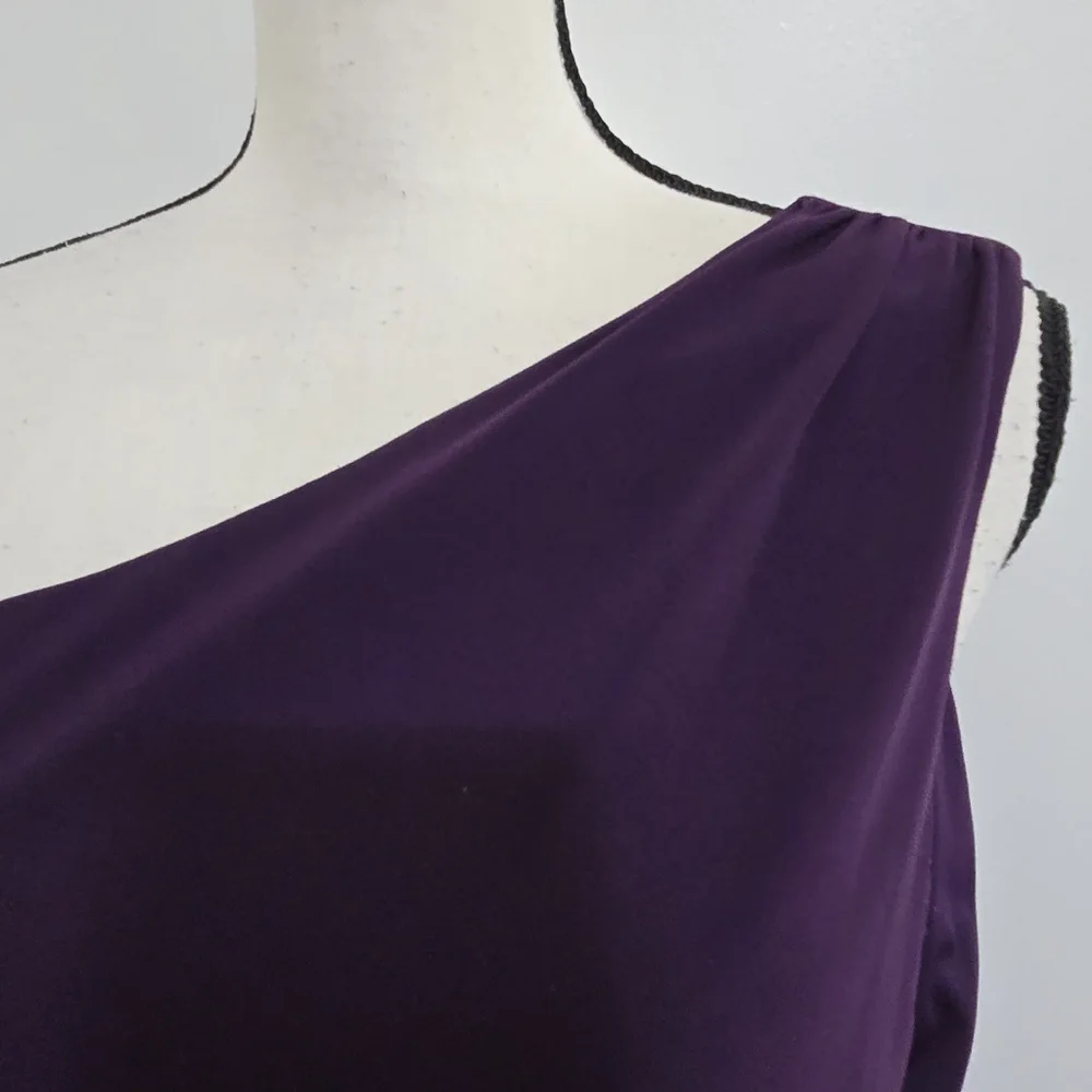 CALVIN KLEIN size 6 Stretch‎ Zip Ruched One Shoulder Embellished Dress Purple